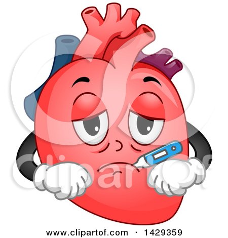 Clipart of a Sick Heart Organ Mascot with a Thermometer - Royalty Free Vector Illustration by BNP Design Studio