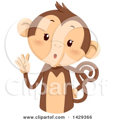 Clipart of a Cute Monkey Counting 4 on His Fingers - Royalty Free Vector Illustration by BNP Design Studio
