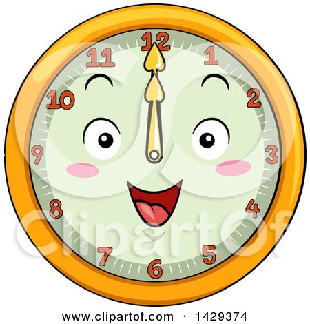 Clipart of a Happy Clock Character Showing 12 - Royalty Free Vector Illustration by BNP Design Studio