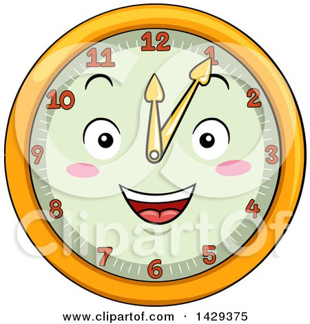 Clipart of a Happy Clock Character Showing 1 - Royalty Free Vector Illustration by BNP Design Studio