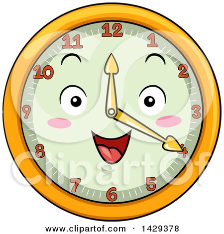 Clipart of a Happy Clock Character Showing 4 - Royalty Free Vector Illustration by BNP Design Studio
