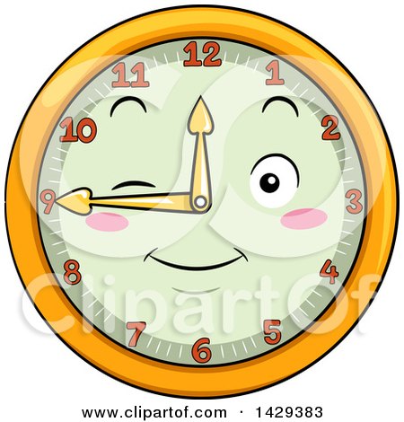 Clipart of a Happy Clock Character Showing 9 - Royalty Free Vector Illustration by BNP Design Studio