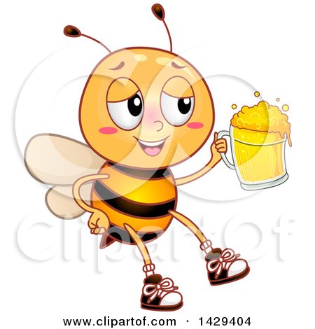 Clipart of a Drunk Bee Holding a Beer Mug - Royalty Free Vector Illustration by BNP Design Studio