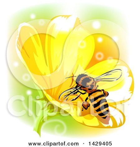 Clipart of a Bee on a Yellow Flower - Royalty Free Vector Illustration by BNP Design Studio