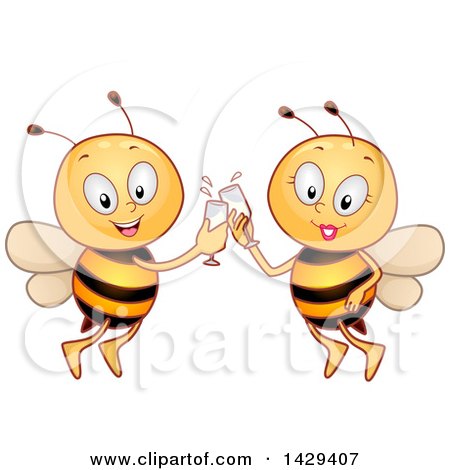 Clipart of a Bee Couple Toasting with Wine - Royalty Free Vector Illustration by BNP Design Studio