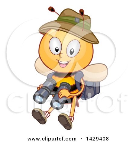 Clipart of a Safari Bee Holding Binoculars - Royalty Free Vector Illustration by BNP Design Studio