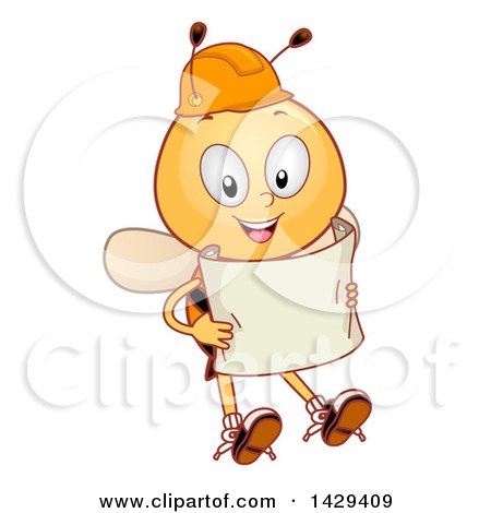 Clipart of a Happy Worker Bee Wearing a Hardhat and Holding Blueprints - Royalty Free Vector Illustration by BNP Design Studio