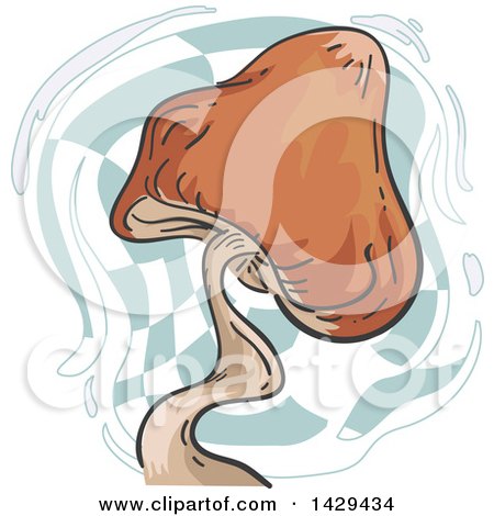 Clipart of a Contorted Mushroom over Blue - Royalty Free Vector Illustration by BNP Design Studio