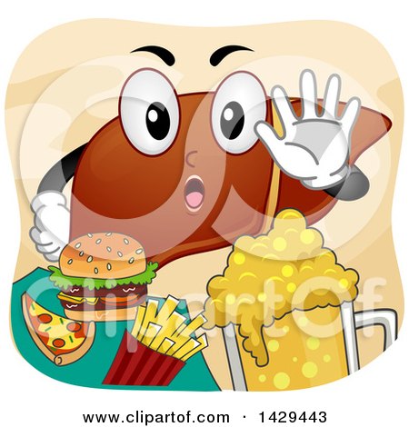 Clipart of a Human Liver Mascot Refusing Junk Food - Royalty Free Vector Illustration by BNP Design Studio