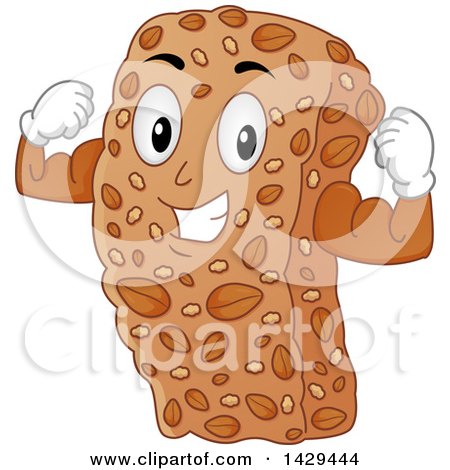 Clipart of a Strong Muscular Cereal Bar Mascot Flexing His Muscles - Royalty Free Vector Illustration by BNP Design Studio