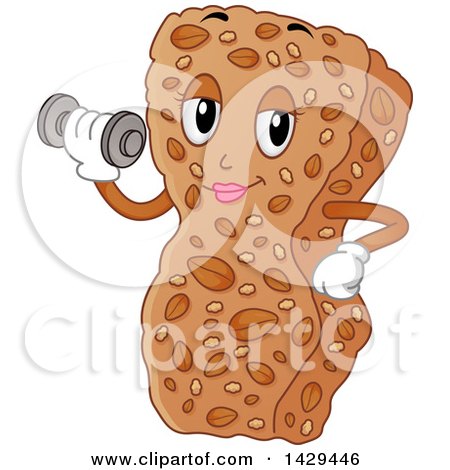Clipart of a Female Cereal Bar Mascot Working out with a Dumbbell - Royalty Free Vector Illustration by BNP Design Studio