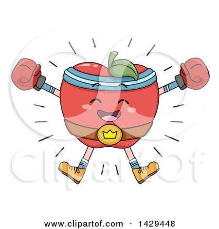 Clipart of a Victorious Boxer Apple Celebrating and Wearing a Championship Belt - Royalty Free Vector Illustration by BNP Design Studio