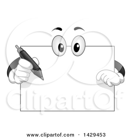 Clipart of a Cartoon Blank Board Mascot Holding a Pen - Royalty Free Vector Illustration by BNP Design Studio