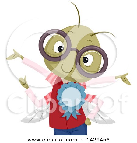 Clipart of a Nerdy Bug Wearing Glasses and Showing off a Ribbon - Royalty Free Vector Illustration by BNP Design Studio
