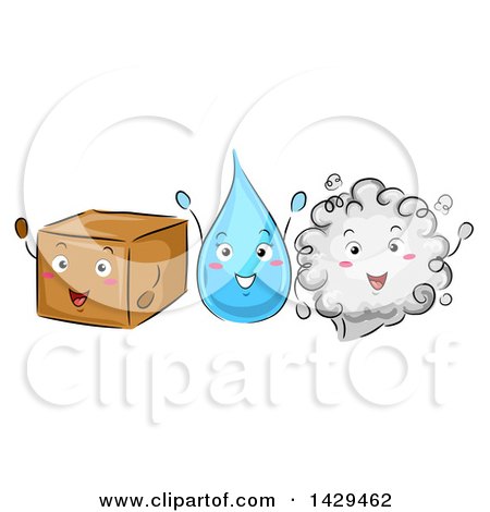 Clipart of a Box, a Water Droplet, and a Cloud of Gas Demonstrating the Phases of Matters - Royalty Free Vector Illustration by BNP Design Studio