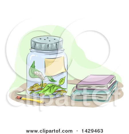 Clipart of a Caterpillar Eating Leaves Inside a Jar by School Books - Royalty Free Vector Illustration by BNP Design Studio