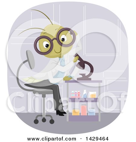 Clipart of a Cricket Scientist Using a Microscope - Royalty Free Vector Illustration by BNP Design Studio