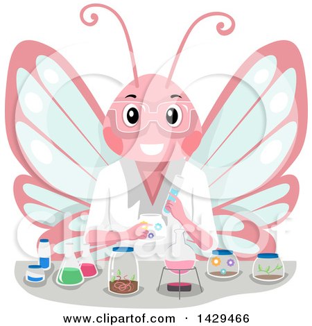 Clipart of a Butterfly Scientist Doing a Chemistry Experiment - Royalty Free Vector Illustration by BNP Design Studio