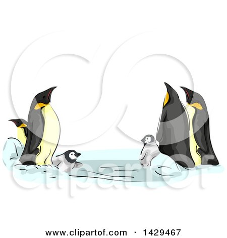 Clipart of a Family of Emperor Penguins Playing - Royalty Free Vector Illustration by BNP Design Studio