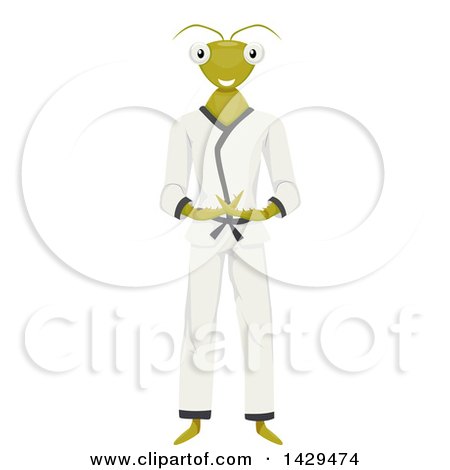 Clipart of a Praying Mantis Mascot in a Karati Gi - Royalty Free Vector Illustration by BNP Design Studio