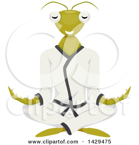 Clipart of a Praying Mantis Mascot Meditating in a Karati Gi - Royalty Free Vector Illustration by BNP Design Studio