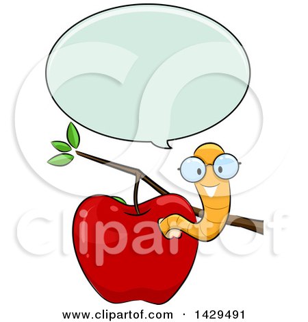 Clipart of a Happy Worm Wearing Glasses, Talking and Emerging from an Apple - Royalty Free Vector Illustration by BNP Design Studio