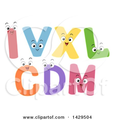 Clipart of Happy Roman Numeral Characters - Royalty Free Vector Illustration by BNP Design Studio