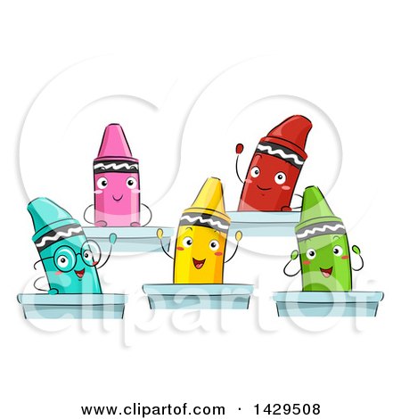 Clipart of a Group of Happy Crayon Students - Royalty Free Vector Illustration by BNP Design Studio