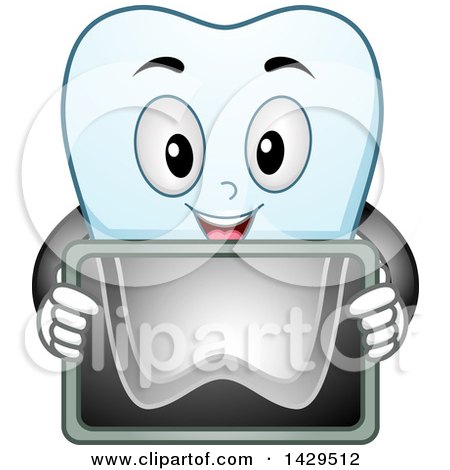 Clipart of a Happy Tooth Character Holding an X Ray - Royalty Free Vector Illustration by BNP Design Studio