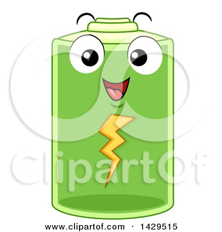 Clipart of a Happy Fully Charged Battery Character - Royalty Free Vector Illustration by BNP Design Studio