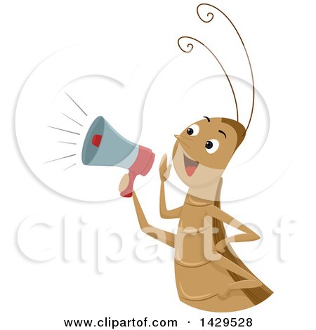 Clipart of a Happy Cricket Using a Megaphone - Royalty Free Vector Illustration by BNP Design Studio