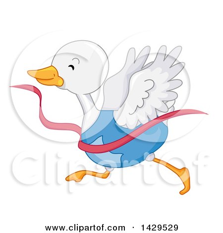 Clipart of a White Duck Runner Breaking Through a Finish Line - Royalty Free Vector Illustration by BNP Design Studio