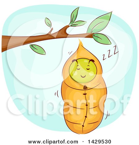 Clipart of a Sleeping Caterpillar Snuggled in a Cocoon - Royalty Free Vector Illustration by BNP Design Studio