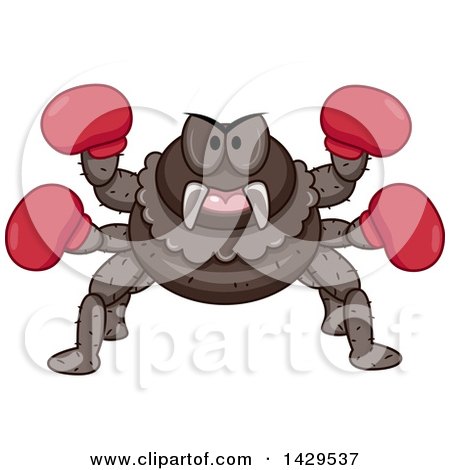Clipart of a Tough Fighter Spider Wearing Boxing Gloves - Royalty Free Vector Illustration by BNP Design Studio
