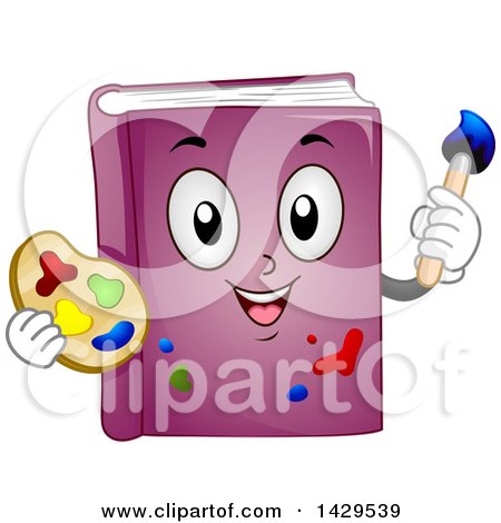 Clipart of a Purple Book Mascot Holding an Art Paint Palette and Brush - Royalty Free Vector Illustration by BNP Design Studio