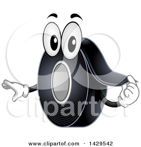 Clipart of a Roll of Black Electrical Tape Mascot - Royalty Free Vector Illustration by BNP Design Studio