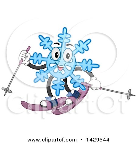 Clipart of a Happy Snowflake Mascot Skiing - Royalty Free Vector Illustration by BNP Design Studio