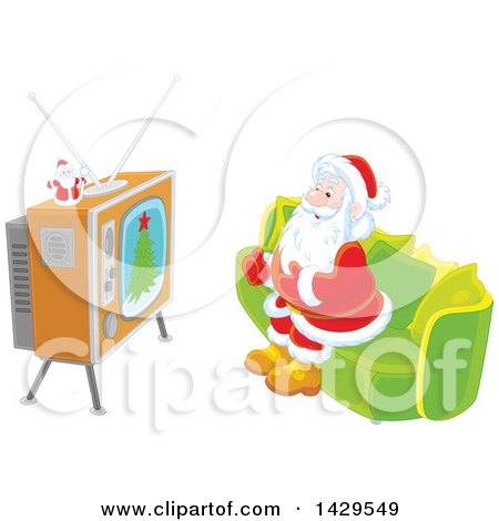 Clipart of Santa Claus Sitting on a Sofa and Watching Tv - Royalty Free Vector Illustration by Alex Bannykh