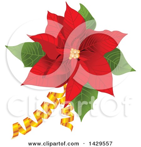 Clipart of a Red Poinsettia with Golden Ribbons - Royalty Free Vector Illustration by Pushkin