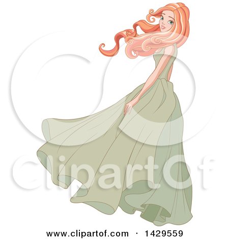 Clipart of a Beautiful Red Haired Caucasian Woman with Her Long Hair Flowing in the Wind - Royalty Free Vector Illustration by Pushkin