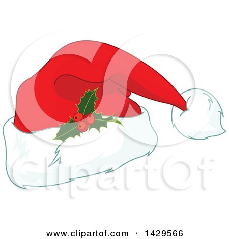 Clipart of a Christmas Santa Hat with Holly - Royalty Free Vector Illustration by Pushkin