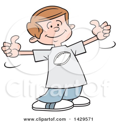 Clipart of a Cartoon Caucasian Boy Wearing a Football Shirt and Giving Two Thumbs up - Royalty Free Vector Illustration by Johnny Sajem
