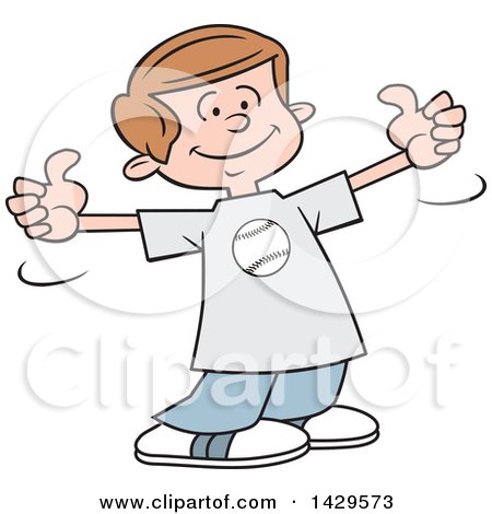 Clipart of a Cartoon Caucasian Boy Wearing a Baseball Shirt and Giving Two Thumbs up - Royalty Free Vector Illustration by Johnny Sajem