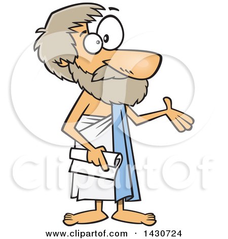 Clipart of a Cartoon Greek Philosopher, Aristotle, Presenting - Royalty Free Vector Illustration by toonaday