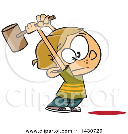 Clipart of a Cartoon White Boy Swinging a Hammer up - Royalty Free Vector Illustration by toonaday