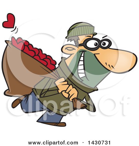 Clipart of a Cartoon White Male Robber Stealing Hearts - Royalty Free Vector Illustration by toonaday