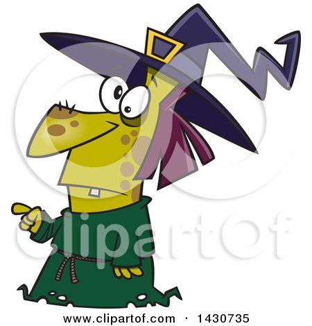 Clipart of a Cartoon Warty Witch Pointing - Royalty Free Vector Illustration by toonaday