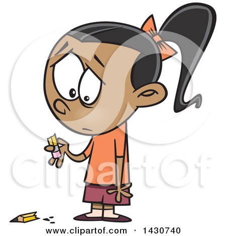 Clipart of a Cartoon Sad Girl Holding a Broken Pencil - Royalty Free Vector Illustration by toonaday