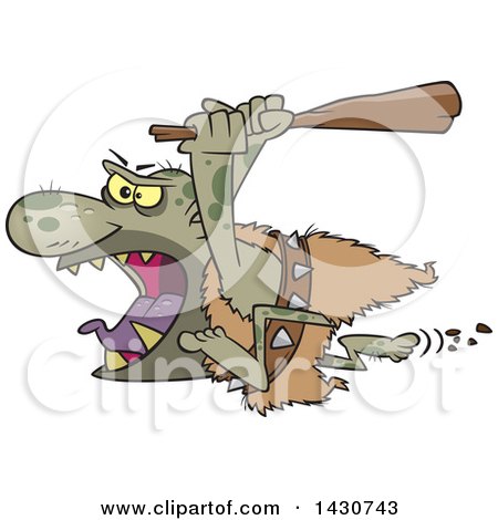 Clipart of a Cartoon Angry Ogre Running with a Club - Royalty Free Vector Illustration by toonaday