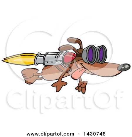 Clipart of a Cartoon Dog Flying with a Rocket on His Back - Royalty Free Vector Illustration by toonaday